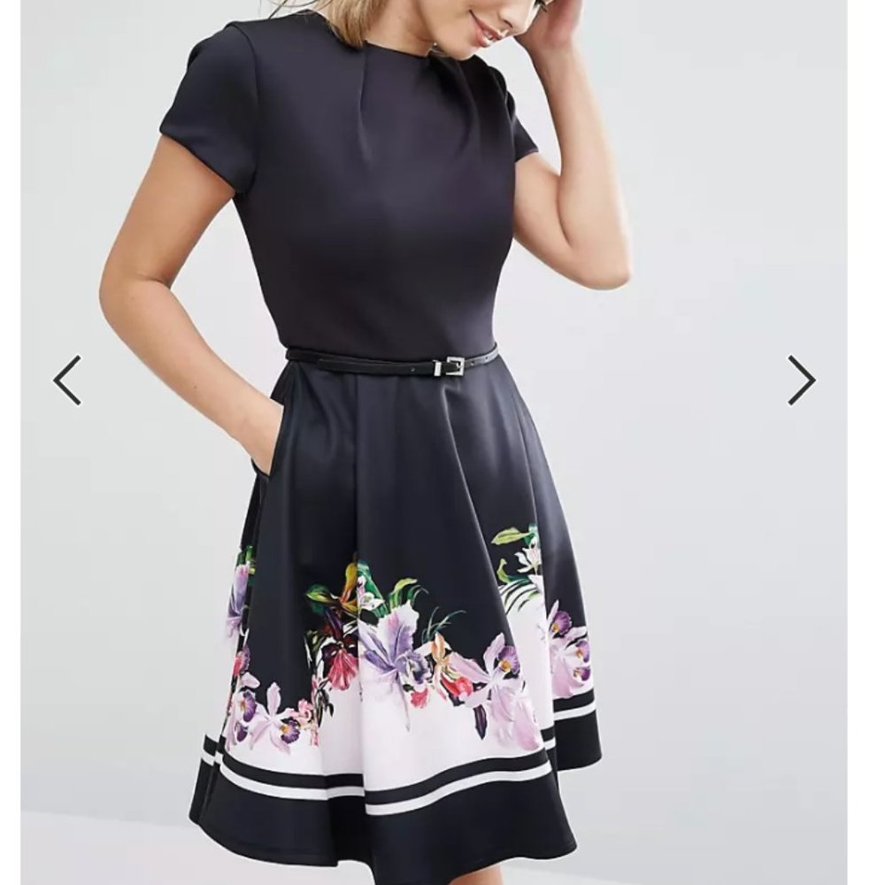 Ted Baker Milleh Lost Gardens Border black Dress size 3 nwot